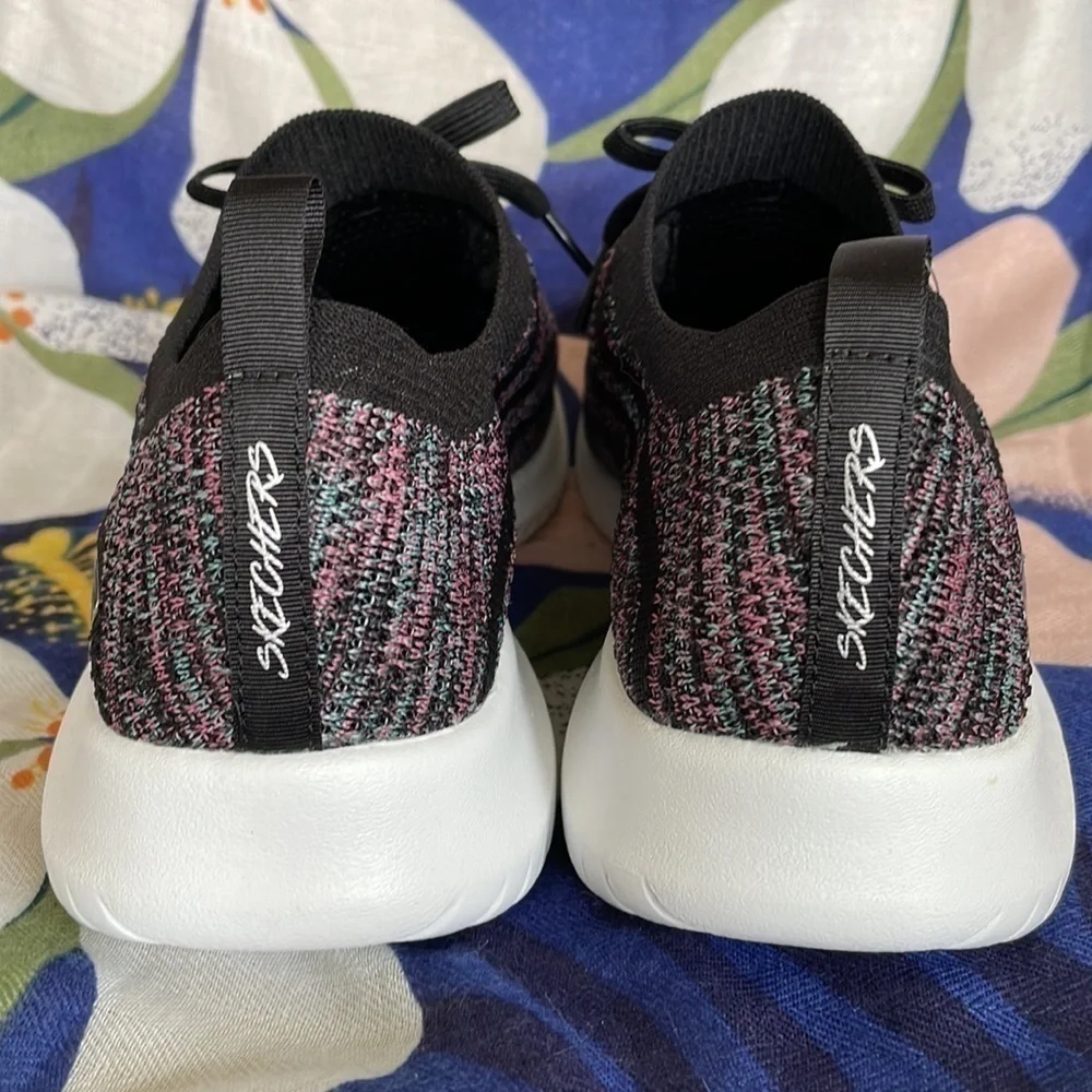 Brand New Skechers Air-Cooled Memory Foam Slip On Black Stretch Sneakers